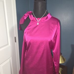 TCEC Magenta Satin Asymmetrical Blouse